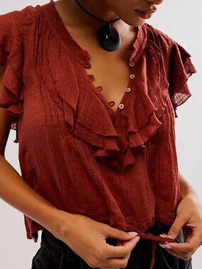 Free People Naya Top Fruit Cake Fp One Drawstring Ruffle Button XS